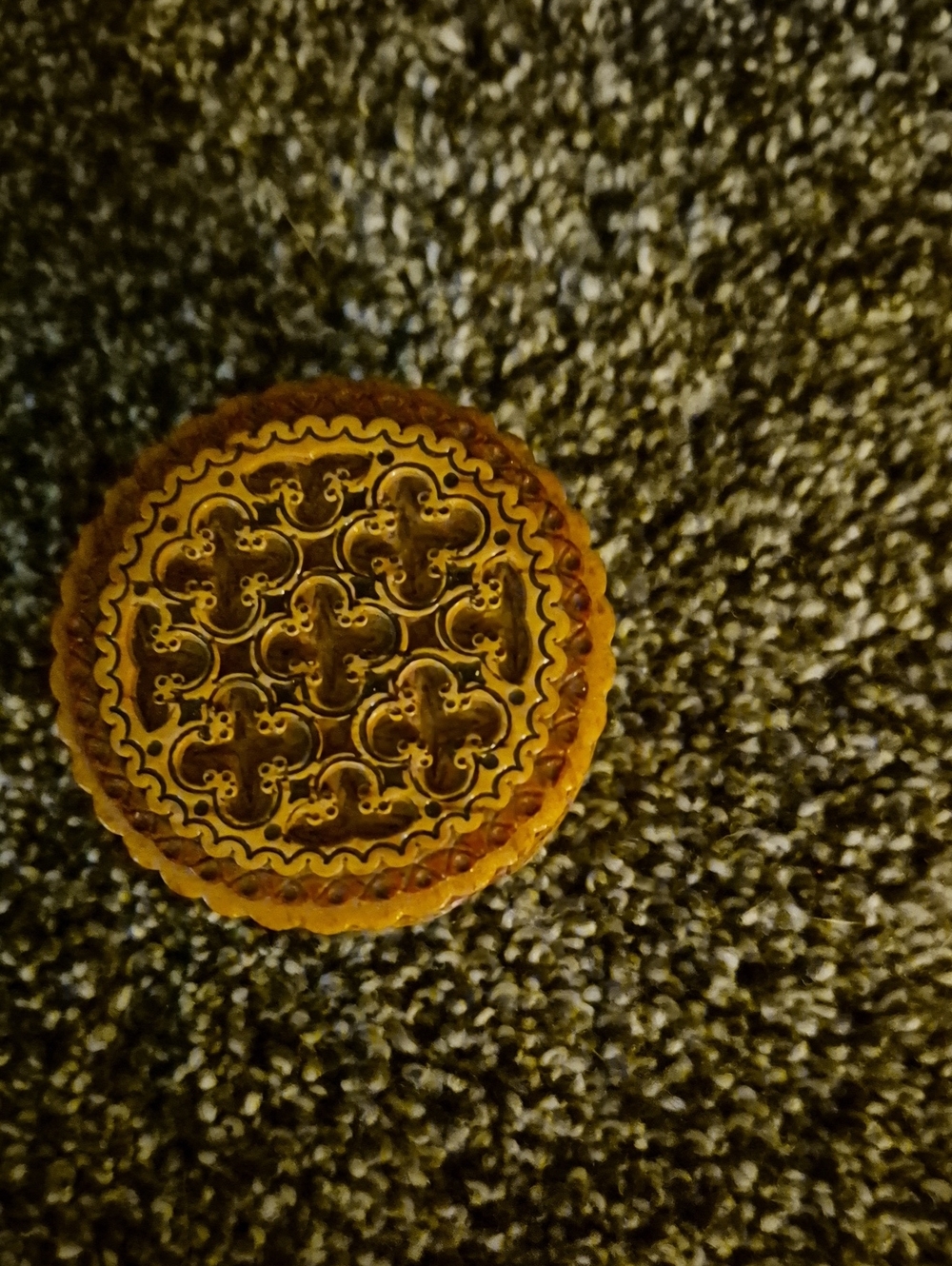Carved Round Decorative Trinket Box - Amber Brown